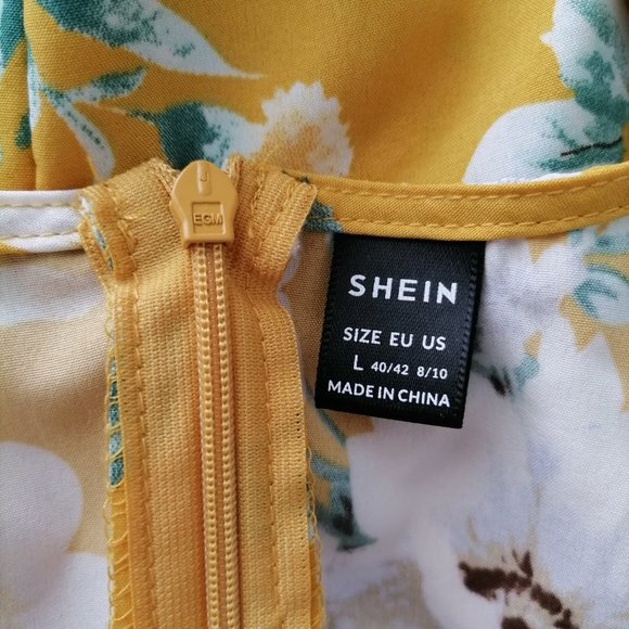 Shein Womens Yellow Clasi Floral Print Self Belted Ruffle Dip Hem Blouse Size L - Picture 5 of 7